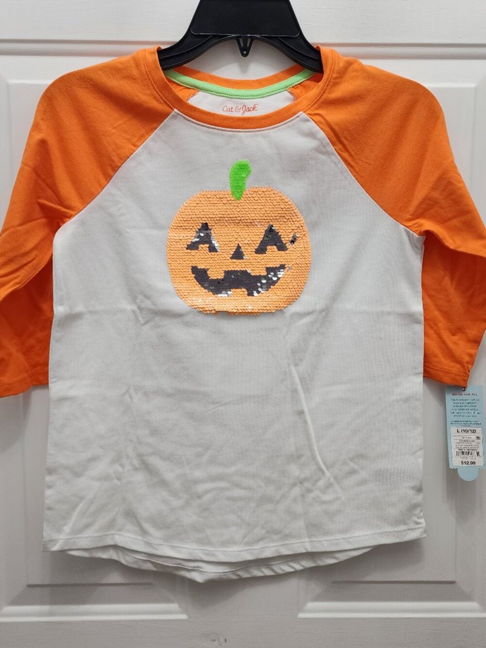 NWT Cat & Jack Girls Pumpkin Halloween 3/4 Sleeve Shirt Size L (10/12)